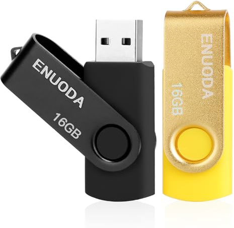 ENUODA Lot de 2 Clé USB 16 Go Cle USB 2.0 Flash Drive Stockage Rotation Disque Mémoire Stick avec Lumière LED (Noir Jaune)