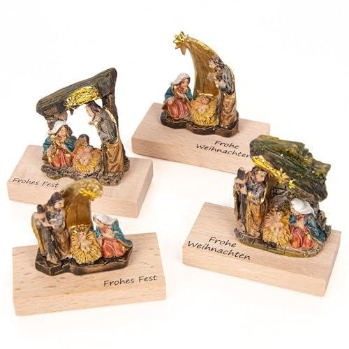 Logbuch-Verlag 4 Krippen Miniaturen kleine Tischkrippen Weihnachtskrippe Frohe Weihnachten Geschenke 5 x 2,5 x 5 cm Patienten Altersheim
