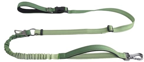 KUBEMUEG Hands Free Dog Leash for Large Medium Dogs Heavy Duty Bungee Reflective Adjustable Waist Leashes for Walking Running with Car Buckle 4-6FT (Green-1)