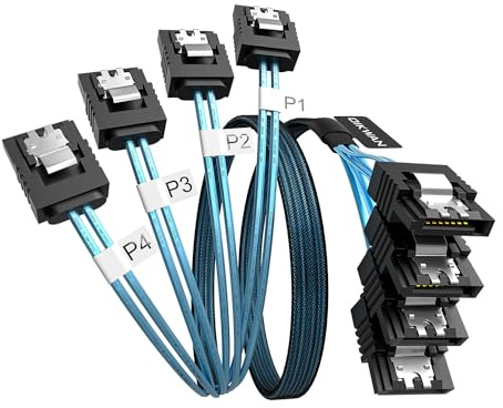 OIKWAN Cavo SATA-III, set da 4 cavi SATA da 6 Gb/s, cavo SATA flessibile a 7 pin, cavo dati SATA dritto di ricambio per Bitcoin Computer-Server, CD, DVD, Raid HDD-SSD, cavo dati (0,9 m)