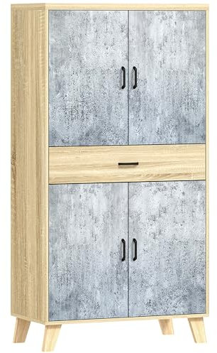 HOMCOM Armario de cocina buffet mueble de cocina con 2 armarios de doble puerta, estantes regulables y cajón, 80 x 40 x 152,5 cm, gris
