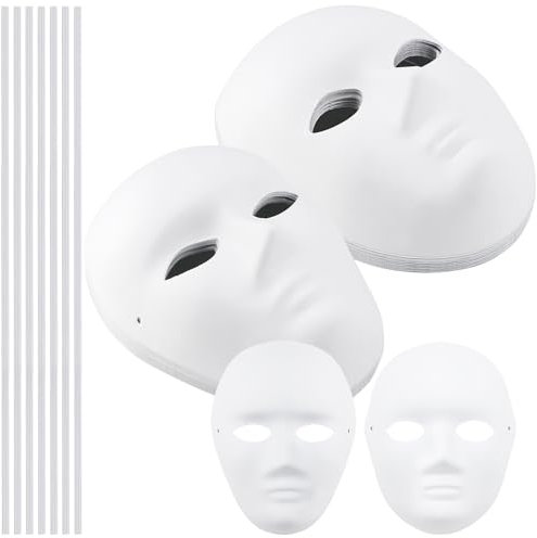 MAKTSAM 30 PCS White Paper Mask, White Full Face Party Mask with Straps, Men Women Pulp Blank Masquerade Masks for Cosplay Dance Party