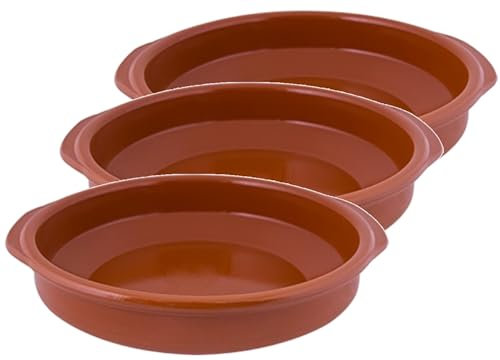 3 x Piatti in ceramica 20 cm - Spedizione 24h - Casseruole rustiche in terracotta refrattaria, adatte per fornelli a gas ed elettrici, forno a microonde e forno, colore naturale, bordo 5 cm (3 pezzi,