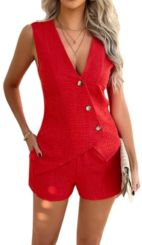 MINTLIMIT Womens 2 Piece Outfits Summer Sleeveless Blazers Button Linen Vest Shorts Set Casual Matching Sets