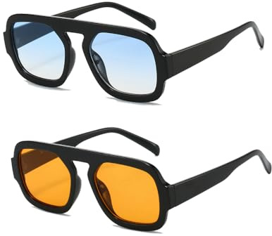YAMEIZE Gafas de Sol Piloto Cuadradas para Mujer - Hombre Retro 70S Gafas de Sol Clásicas Vintage Gafas de Moda Protección UV400