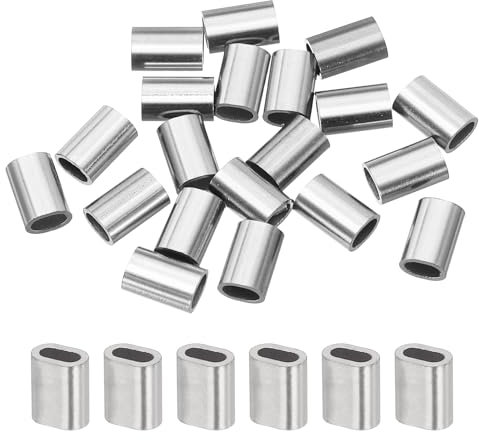 sourcing map Manguito de tope de cuerda de alambre de 1/16 pulgadas (1.5 mm), acero inoxidable 304 para cable de acero inoxidable 304, casquillos de crimpado para virola de cable, color plateado, 20