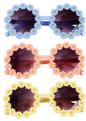 MOPZIJA 3 Pièces Lunettes De Soleil Marguerite, lunette fleur，Lunettes De Fête Fleur, Lunettes De Soleil Rondes Classiques, Lunettes Rétro à Fleurs, Lunette Rigolote, Lunettes De Soleil,Plage