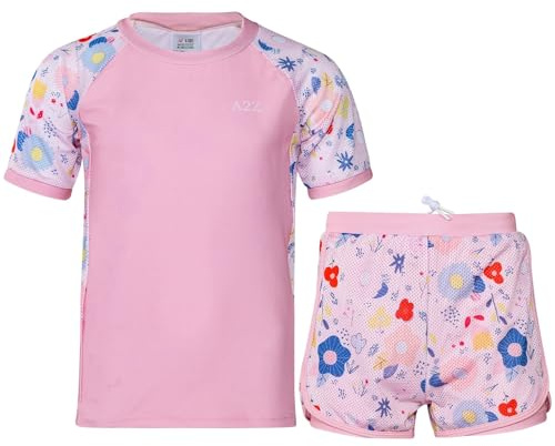 A2Z 4 Kids Zweiteiliger Badeanzug für Mädchen und Jungen, Rashguard-Top und Badeshorts, kurzärmelig, schnelltrocknend, für Kleinkinder, Sommer, Pool, Wasserspiel, Urlaub, Strand, 2–14 Jahre, rose, 7-8