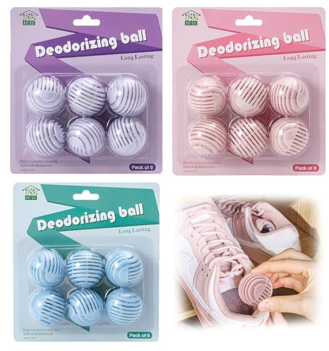 18PCS Shoe Deodorizer Balls Shoe Air Freshener Shoe Smell Remover Shoe Odour Eliminator Long Lasting Fresh for Wardrobes Lockers Gym Bags Homes Offices and Cars(Lavender，Peach，Ocean Flavour)