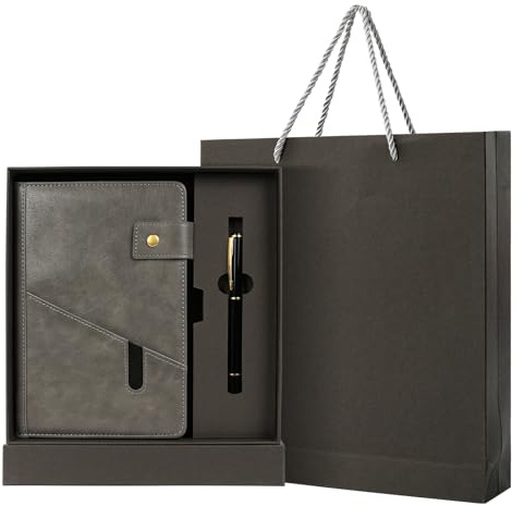 CRITIVE-SHOP Läder anteckningsblock presentförpackning, A5 vintage anteckningsblock med penna, presentförpackning, klassisk, daglig affärer, reseanteckningsböcker, kvinnor, män (grå)