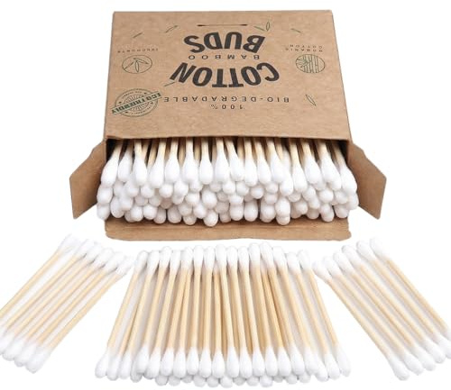 YAZWUR 100 pezzi bastoncini cotonati ecologici, doppia punta, senza plastica, biodegradabili, cotton fioc bamboo per pulizia orecchie e uso quotidiano