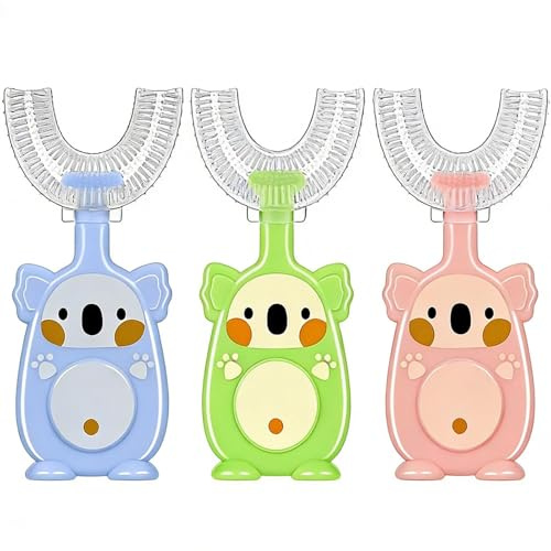 KNUIUYY 3 PCS Brosse à Dents en Forme de U pour Enfants de 2 à 6 ans, Brosse à Dent Enfant, Poils en Silicone, Nettoyage Oral à 360 ° Masse les Gencives, pour les Gencives des Enfants Prise Facile