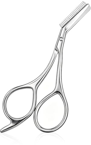 Forbici professionali per sopracciglia in acciaio inox con pettine, strumento di taglio sicuro per donne e uomini, forbici per modellare i peli del viso e dei bambini (argento)