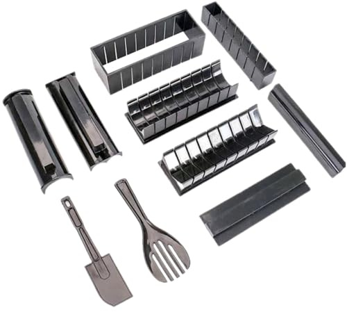 DOITOOL 10pcs Plastic Sushi Making Molds Set with Rice Roll Pressers and Seaweed Roller for DIY Sushi Preparation at Home