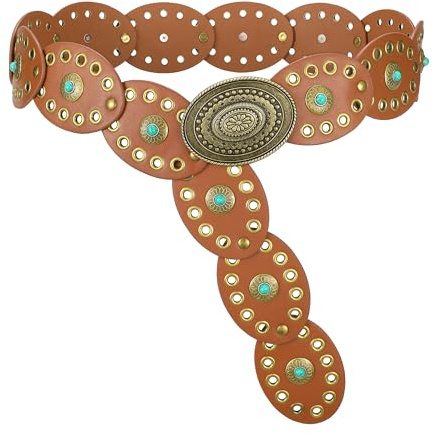 JASGOOD Ceinture Femme Cuir Large Réglable Ceinture Cowboy Femme avec Large Disques Boucle Métal Style Western et Vintage pour Robe Jeans