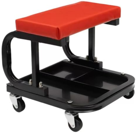 Colcolo Rolling Seat Garage Stool Workshop Chair Tool Tray Mobile Workstation Padded Cushion Swivel Casters Compartment Storage Base Suitable for Auto Repair Detailing Home Garage 36.2x33.5x35.7cm