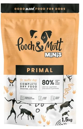 Pooch & Mutt - Primal High Protein Grain Free Dry Dog Food (Small Sized Kibble), Lamb And Ostrich Flavour, 1.5kg