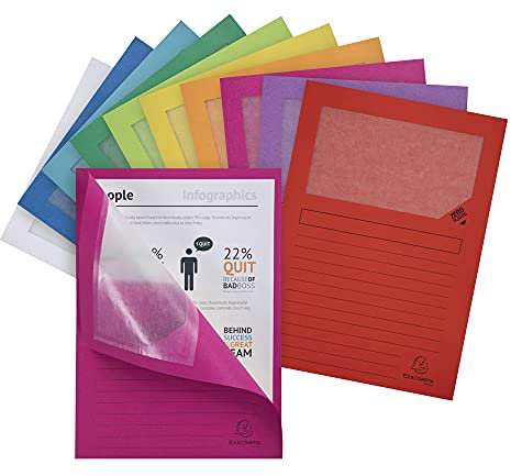 Exacompta 50250E 25er Pack Fenstermappen Super PEFC zertifiziert Karton 160g/m² praktisch und robust für DIN A4 farbig sortiert Dokumentenmappe Einschlagmappe