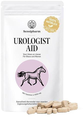 Urologist Aid Pferd – Harnwegshilfe bei Blasenentzündung, Blasensteinen & Nierensteinen – pflanzliches Nahrungsergänzungsmittel zur Unterstützung von Blase & Harnwegen – 180 × 1000 mg – Sensipharm