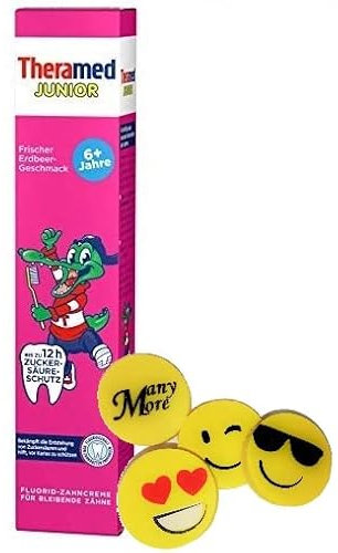 Theramed Junior Erdbeer Zahncreme, 3er Pack + 1 Gratis Radierer von ManyMore*