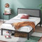 Zinus Korey Bett 140x190 cm – Höhe Bettgestell 36 cm mit Stauraum unter dem Bett – Plattform-Bettrahmen aus Metall mit gepolstertem Kopfteil – Schwarz und Grau