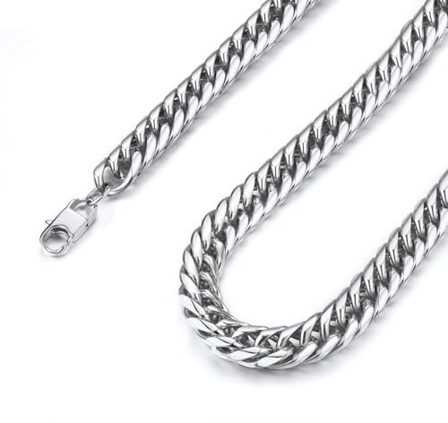 FindChic Collar de Cadena Cubana Acero Inoxidable Cadena Plateada 12mm de Ancho 71cm de Longitud, Regalos de Cumpleaños, Navidad y Aniversario para Hombre Chico Novio Amigos con Caja de Regalo