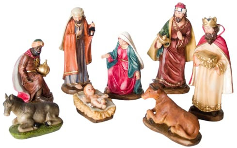 TIENDA EURASIA® Pack de Figuritas del Belen - Figuras de Resina para el Belen - Nacimiento de Navidad - 12 cm (46528 - Nacimiento 8 Piezas 12 cm)