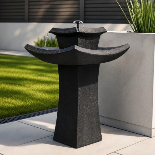 Festive Lights - 72cm Solar Water Feature Bird Bath Fountain - Zen Pagoda Garden Water Fountain with Cascading Flow, Stone Effect Outdoor Fountain, Integrated Solar Panel, IP44