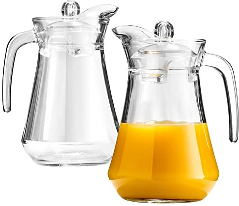 Glaskaraffe Glaskrug für Wasser Fruchtsaft Getränke Limonade mit Henkel Deckel Ausguss 2 Stück 2x1,4l