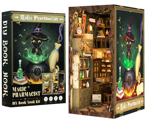 CUTEBEE DIY Book Nook Kit–Puppenhaus Miniatur Haus Kit mit Möbeln und LED-Licht, Booknook Bausätze für Erwachsene zum Bauen(Magic Pharmacist)