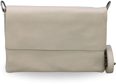 Brise Art Umhängetasche Damen Echtes Leder ELISA Handgemachte Handtasche Kleine Schlanke Tasche 3 Fächer Crossbody Bag mit Ledergurt Schultertasche Made in Italy (Beige-1)