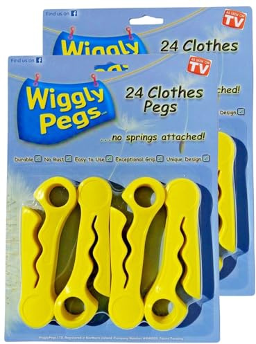 WigglyPegs Clothes Pegs - No Spring - Easy Grip Arthritis friendly - Durable, Exceptional Grip, Stops Clothes Sliding on Clothesline, Washable, Premium Quality, Storm proof. (2 x 24 Pack (48 Pegs))
