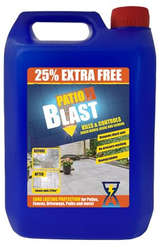 Patio Blast Cleaner Fluid – High-Efficacy Algae, Moss, & Mould Remover for Garden, Paths, Drives, & Decking – Long-Lasting Spray & Leave Formula, 5L