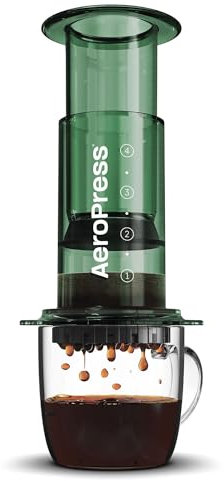 AeroPress Clear Grüne Kaffeepresse – 3-in-1 Kaffeemaschine kombiniert French Press & Espresso-Stil – Vollmundiger Kaffee ohne Bitterkeit – Tragbare Mini-Kaffeemaschine für Camping & Reisen, Grün