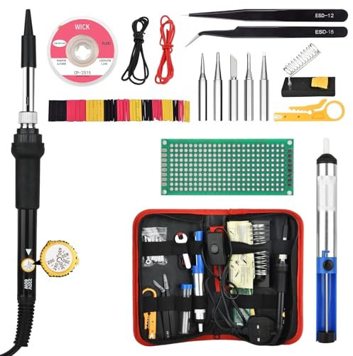 Lötkolben Set - 60W Lötkolben mit Temperatur Einstellbar 200-450°C, Lötwerkzeug mit 5 Lötspitzen, Hochwertiges Löten & Reparieren - Soldering Iron for Elektronik, Schmuck, Haushaltsgeräte Black