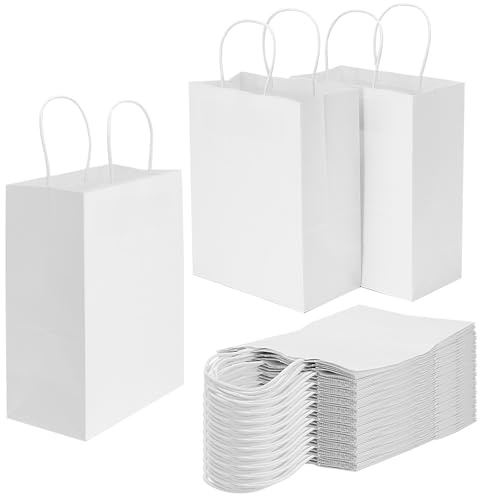 LEXININ 100 PCS Medium White Paper Gift Bags with Twist Handles, 21 x 11 x 27cm White Paper Shopping Carrier Bags for Grocery, Retail