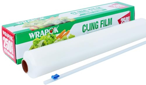 WRAPOK Catering Cling Film Dispenser and Cutter Kitchen Plastic Food for Kitchen, 450mm x 250m