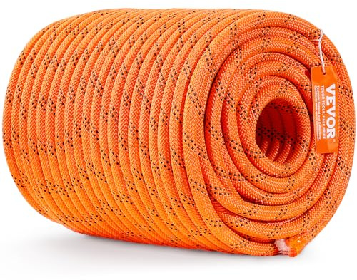 VEVOR Corda in Poliestere Doppia Intrecciata 12,7 mm x 67,06 m Corda per Arrampicata all'Aperto 48 Fili 35,58 kN di Resistenza alla Rottura, per Escursionismo, Campeggi, Salvataggio, Arancione/Nero