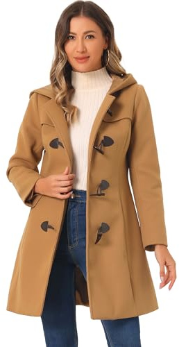 Allegra K Women's Long Coats Hooded Toggle Button Up Long Sleeves Pocket Winter Outwear Duffle Coats Camel XL