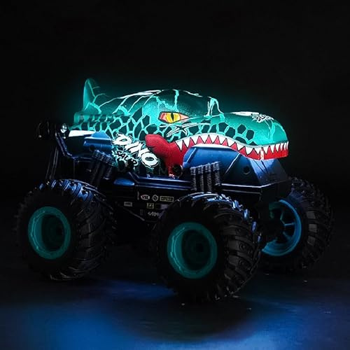 Monstertruck Fjärrstyrd, 2,4 GHz 20 km/h fjärrstyrd bil dinosaurie från 3 4 5 6 8 10 år, 1:20 fjärrstyrd monster truck Dino med 360° rotation, LED-ljus, RC Monster Trucks leksak