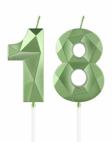 mciskin Green 18th Birthday Candles, 3D Number 18 Candles for Cake, Girls Boys 18th Birthday Decorations,Sage Green Candle Cake Topper Decorations for Birthday Party Weddings Anniversary Supplies