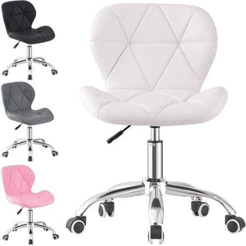LSLIFE Office Chair Swivel Desk Chair Height Adjustable Ergonomic Computer Chair Home Office Chair With Soft Padded Chrome Base 360° Rotation Modern Work Chair (White)