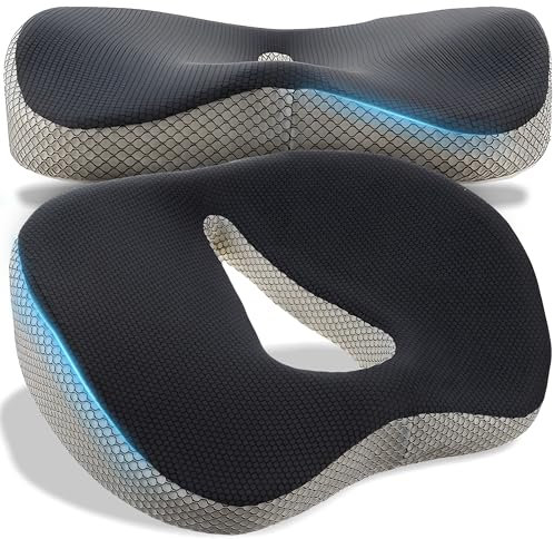 Retoo Cojín ortopédico para silla de oficina, cojín de asiento de coche, espuma viscoelástica ergonómica para coxis, ciática, hemorroides, alivio del dolor de espalda, alivia el coxis, color negro