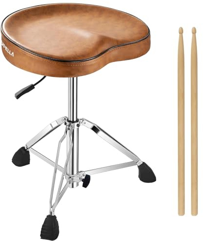 UPELLA Saddle Drum Stool, Heavy Duty Hydraulic Drum Throne, Ergonomic Memory Foam Drum Seat, Adjustable Drum Chair Anti-Slip Base, Drum Saddle Bench for Drummers(Brown)
