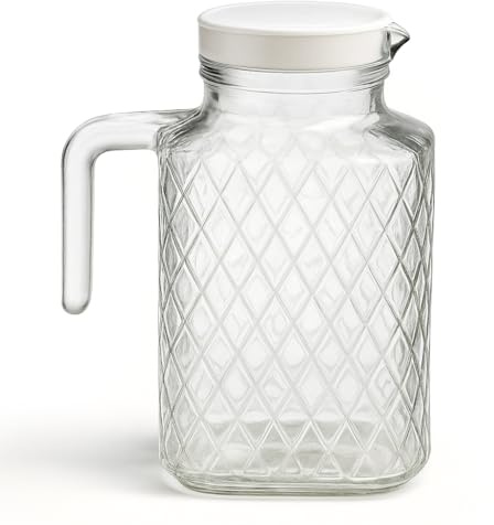 MGE - Carafe en Verre avec Couvercle - Bouteille d’Eau pour Réfrigérateur - Idéale pour Eau, Jus, Thé, Limonade, Lait et Café - Carafe de Cuisine en Verre Résistant