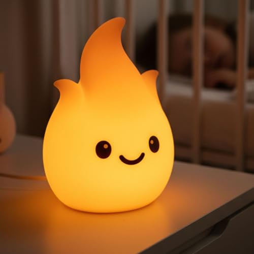 Live SoGOOD - Luz nocturna para bebé con 7 colores táctiles, carga USB-C, función temporizador, silicona suave, lámpara de noche para habitación infantil, regalo de consuelo, noche, llama