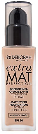 Deborah Fondotinta Extra Mat Perfection N.02 Beige Finish Opaco, Texture No Transfer e Humidity Proof, SPF20 - 30 ml