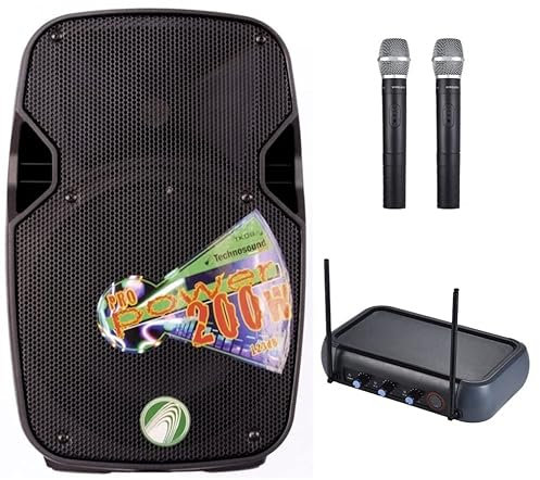 IMPIANTO AUDIO 842 PACK con diffusore e coppia di radiomicrofoni vhf, per feste, eventi, karaoke, discobar, animazione ecc.