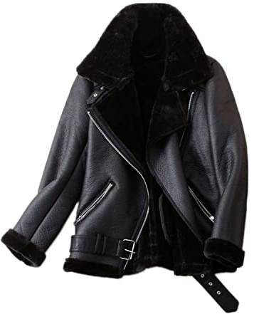 LY VAREY LIN Chaqueta de piel de oveja sintética para mujer, con forro grueso, abrigo de piel de oveja, Negro, Large
