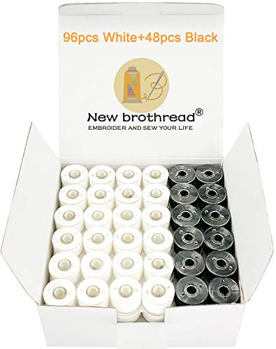 New brothread 144pcs (96Weiß+48Schwarz) 60S/2 (90WT) Vorgewickelten Spulen Unterfaden Kunststoff Größe A SA156 für Stickerei und Nähmaschine Brother/Babylock/Janome/Singer/Kenmore Stickgarn Nähgarn